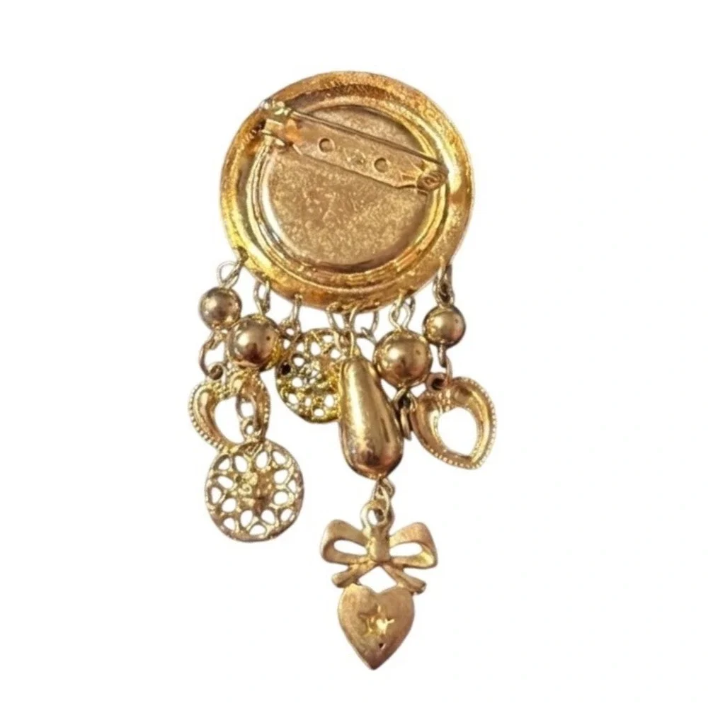Flawed‎ Gem! Jewelltech Gold Tone Watch Brooch Charm Pin Filigree Roman Numeral